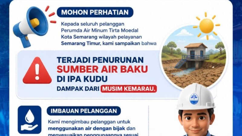 Musim Kemarau Berdampak pada Sumber Air Baku IPA Kudu, Pelanggan Semarang Timur Dihimbau Hemat Air